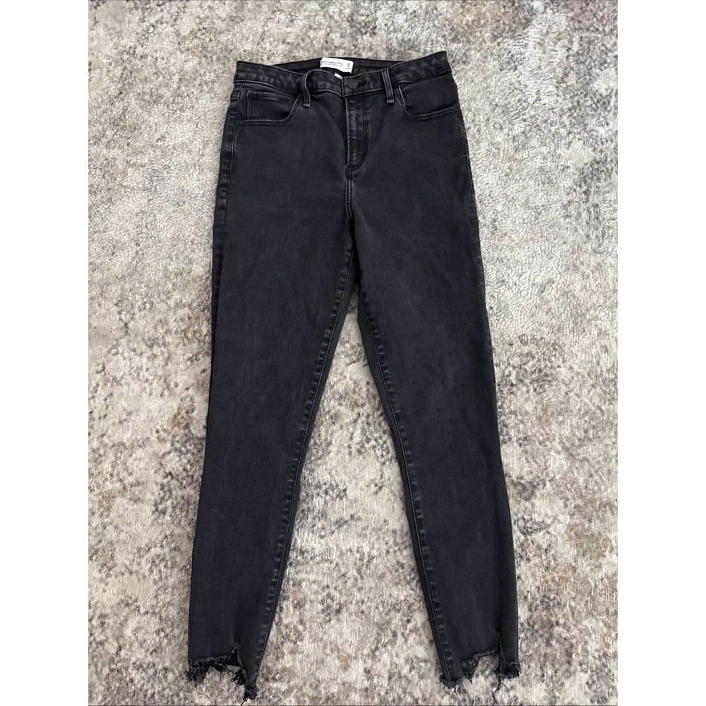 Abercrombie & Fitch High Rise Curve Love Distressed Hem Black Jeans Size‎ 28 6R